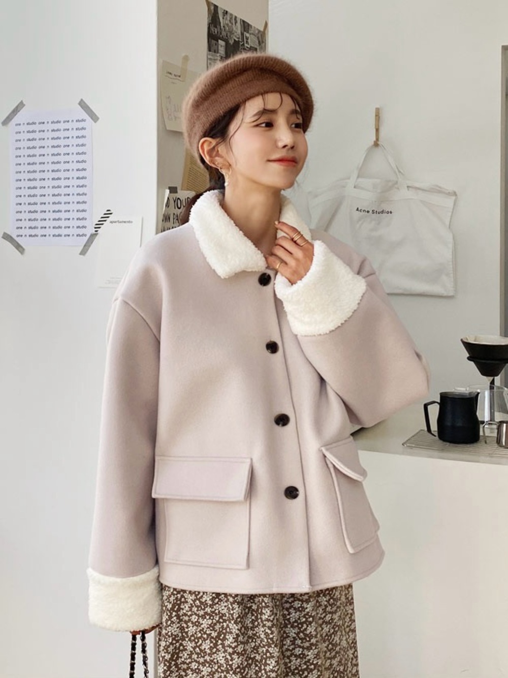 WiFi Light Blush Pink Sherpa Trim Oversized Shacket Jacket Women’s Size M - Picture 11 of 12